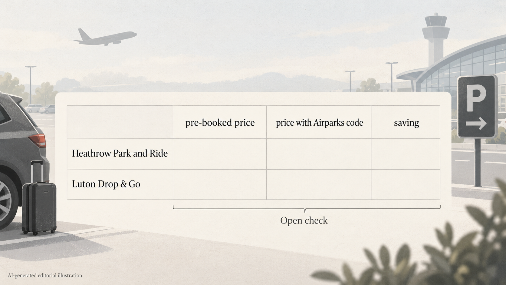 Show the example Heathrow and Luton savings from the merchant's discount-code pages without overstating them